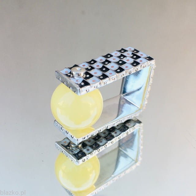 #blazkoamber - unikatowy gufrowany pierścień srebrny z bursztynem - Blazko