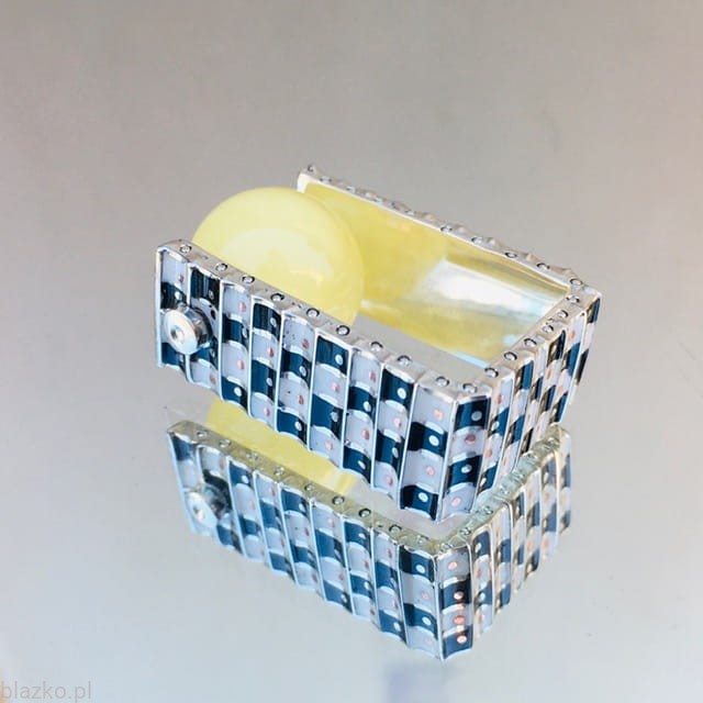 #blazkoamber - unikatowy gufrowany pierścień srebrny z bursztynem - Blazko