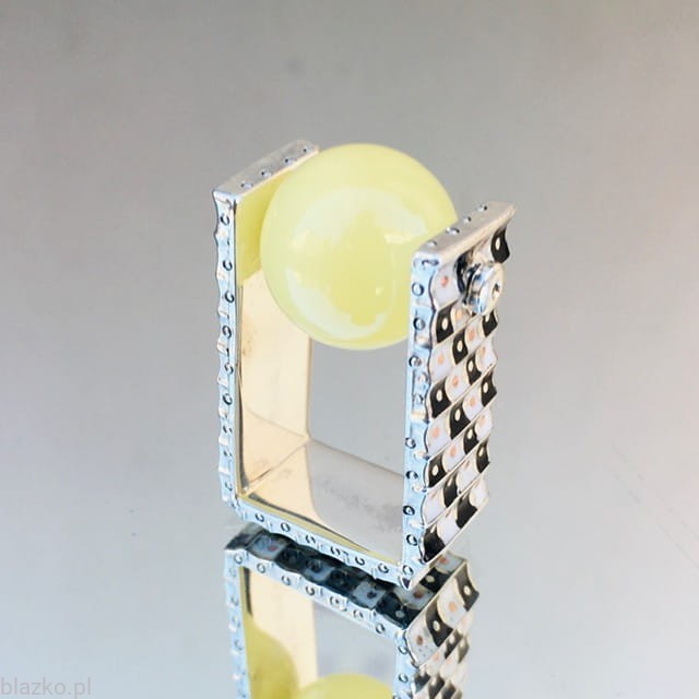 #blazkoamber - unikatowy gufrowany pierścień srebrny z bursztynem - Blazko