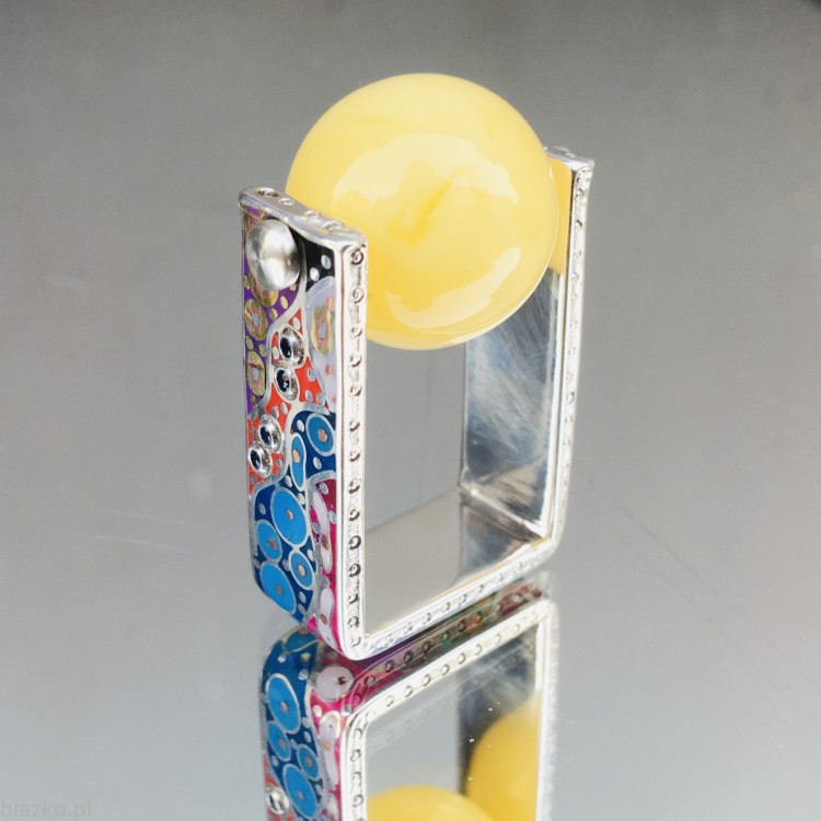 Pierścień #blazko Kwadrat DolceVita Kolor z bursztynem