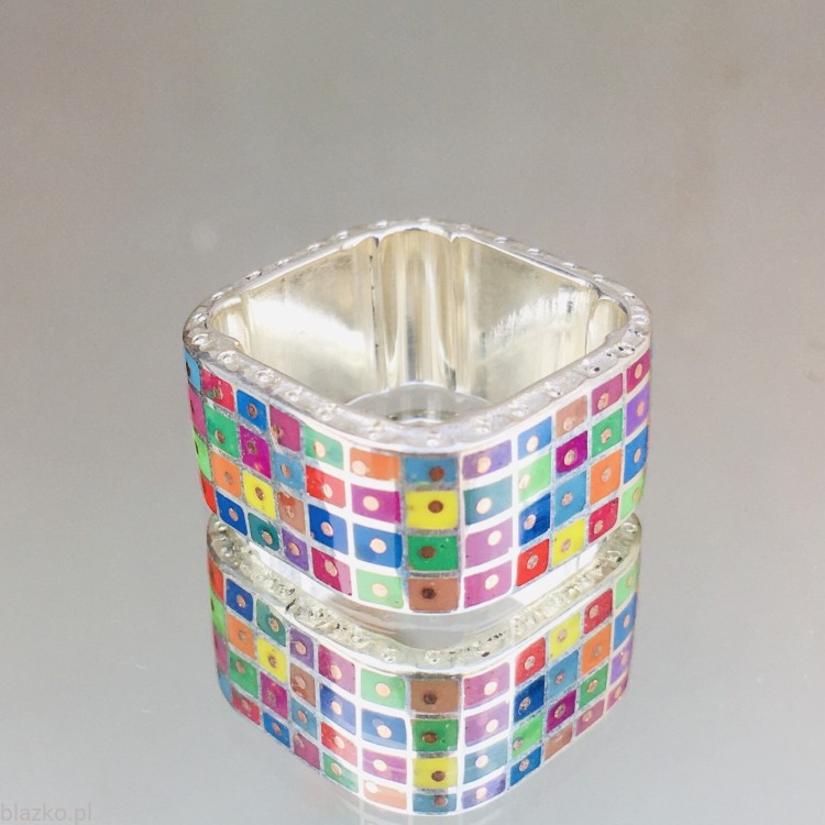 srebrna obrączka - pralinek - z kolekcji Szachownicy Grzegorza Błażko