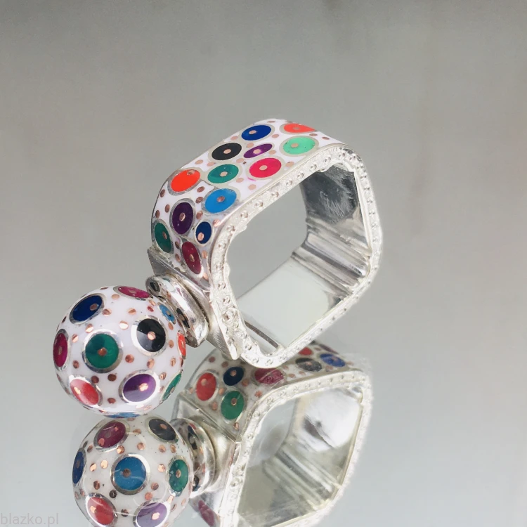 Obrączka srebrna Blazko - Pralinek w Grochy - z kulką