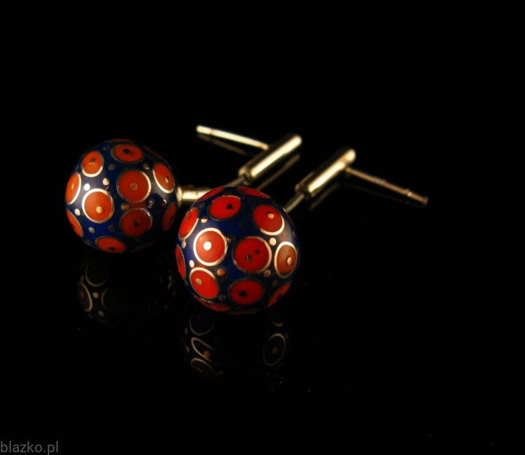 Blazko kolczyki Kulki na żmijce Granatowo Czerwone